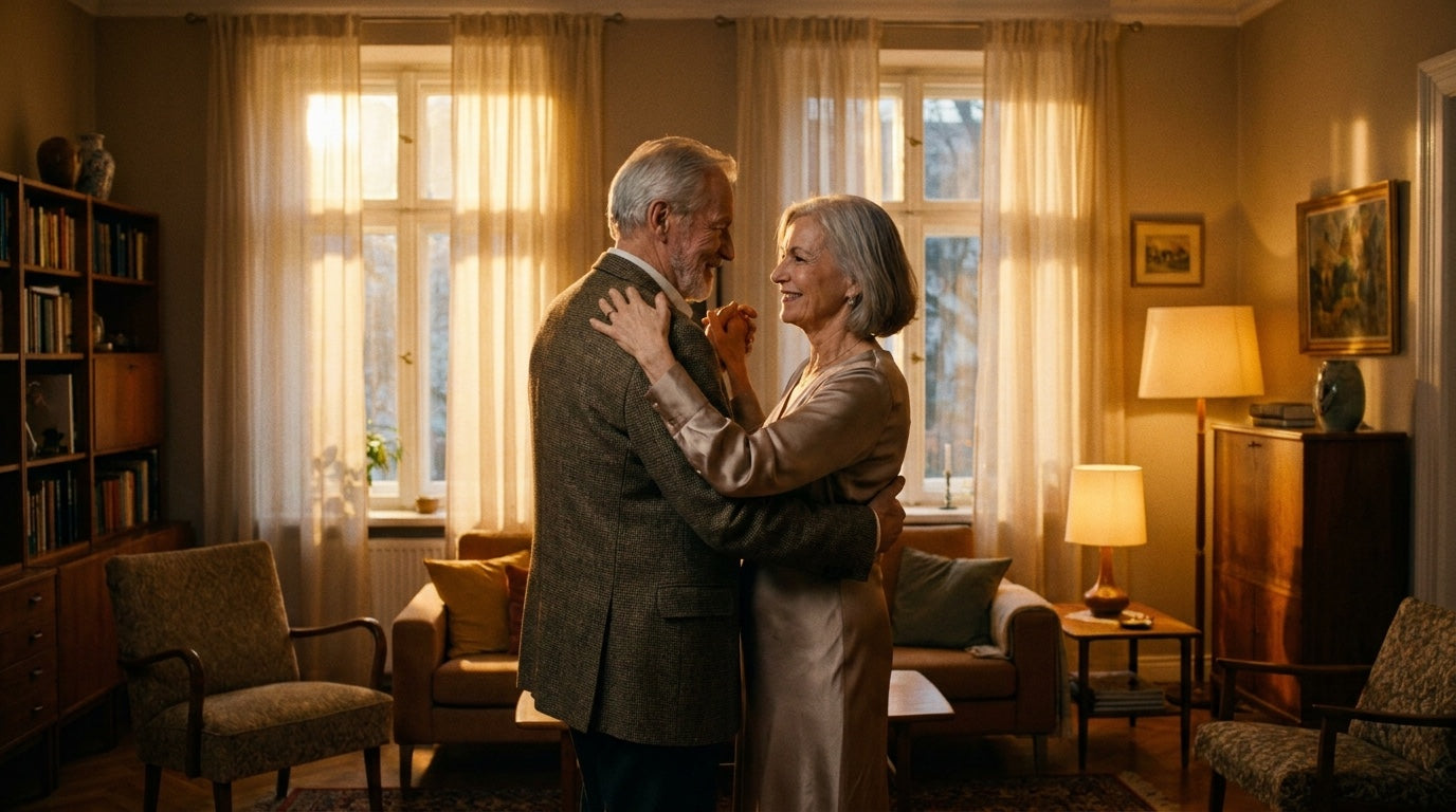 Couple dancing at home